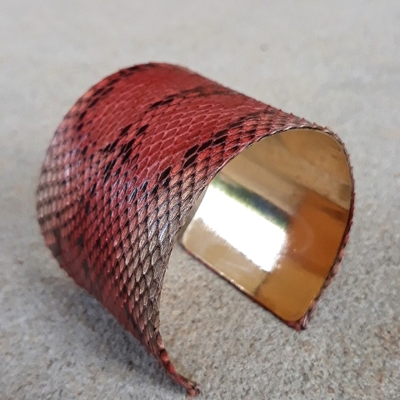 Pink/Hand Painted /Python Snakeskin Cuff Bracelet/Exotic/ Handcrafted - Picture 9 of 13